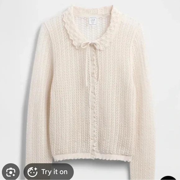 Doen gap cream crochet pointelle cardigan med Gillian Stevens Shaina mote style - Picture 2 of 2